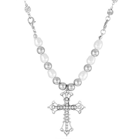 Punk Crystal Cross Pärlhalsband Choker Gothic Pave Rhinestone Kors Korshänge Halsband Silver Pärla Beadad Choker Stor Gråt