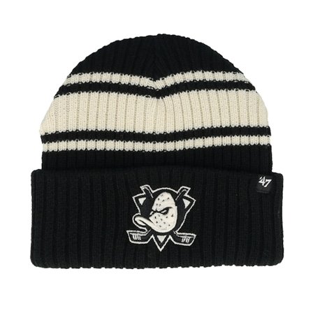 47 Brand - Anaheim Ducks Harbor Stripe 47 Black/White Knit Cuff Cuff Black Beanie - NHL @ Hatstore