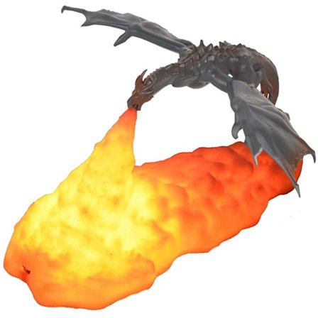 Ilddrage-lamper, 3D-trykte vulkan-drage-lamper USB-genopladelig månenatlys, bordlampe