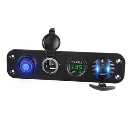 18 W autolaturi virtapistoke LED-volttimittarilla ja kytkimellä DC 6-30 V käyttöalueelle 12-24 V autoille, kuorma-autoille, veneille B