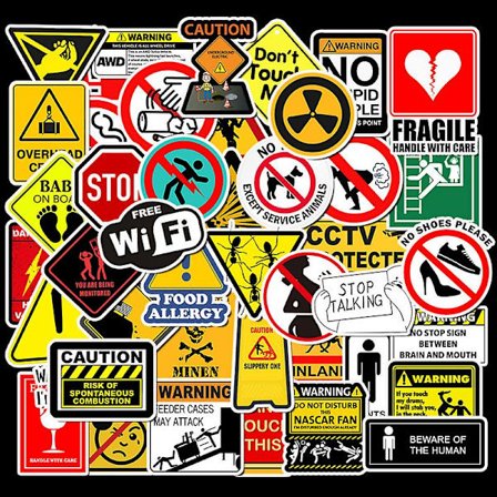 50 stk. advarselsklistremerfarer forbudsskilt påminnelse vanntett klistremerke til bærbar PC motorsykkel bagasjetelefon snowboard