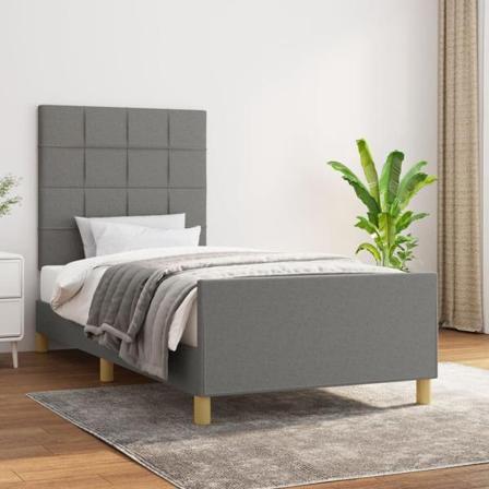 Vidaxl Sängram Med Huvudgavel Mörkgrå 90x190 Cm Tyg Grå
