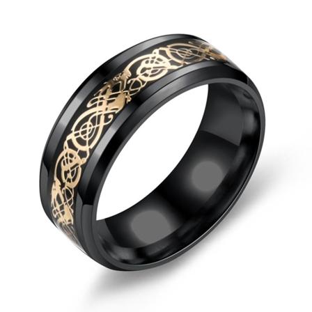 Trendig enkel lysande drake mönster glödande ring smycken accessoar för män Black-Gold US 8