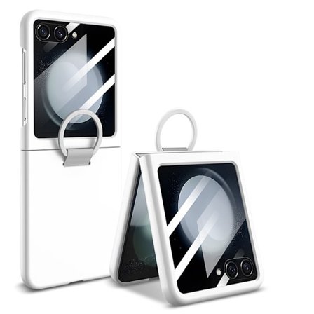 SM Z Flip 6/Flip 7 FE Ringfodral, Vikbart fodral i härdat glas (Vit)