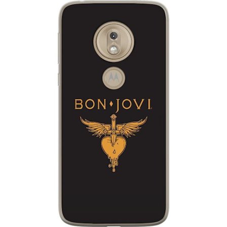 Kompatibelt Mobilskal till Motorola Moto G7 Play Ikonisk musikillustration med bevingat hjärta och dolk i guldtoner på mörk bakgrund, kraftfull och