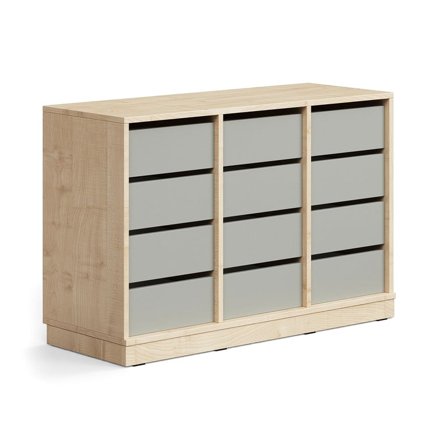 Regał szkolny CASPER, 12 szuflad, podstawa, brzoza/szary