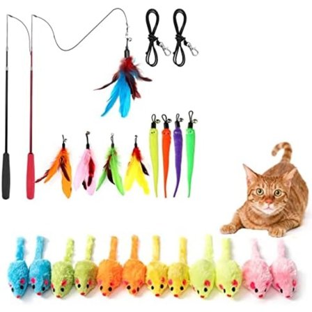 Value Pack Interaktiva Kattfjäderleksaker och 12 st Kattleksaker Möss med Skaller, Dubbelt Så Kul för Katter som Leker