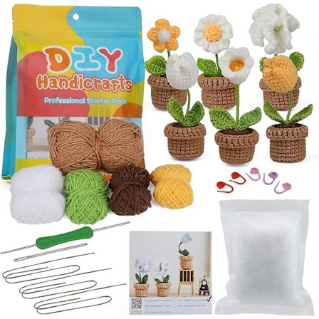 Virka kit, virka kit för nybörjare, stickningskit, blomma virka garn kit, virka bukett kit, virka blommor för vuxna och barn, med detaljerad 