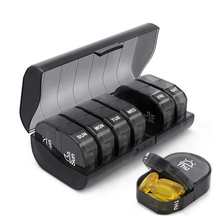 Pilleæske 7 dage pilleæske pilleæske tabletæske 2 rum pr. dag 14,5×8×4,2cm, sort