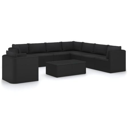 Vidaxl Loungeset För Trädgården Med Dynor 10 Delar Konstrotting Svart