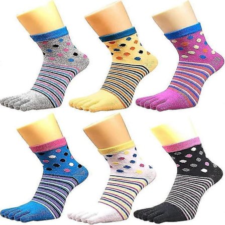Dame Tåsokker 5 Finger Bomull Fukttransporterende Treningssokker 6-pakning Gave
