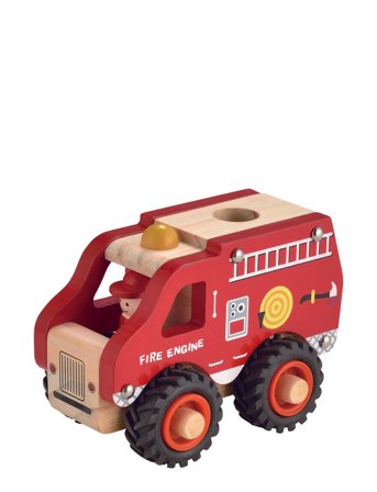 Wooden Fire Engine With Rubber Wheels Red Magni Toys