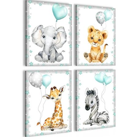 Livagtigt lærredstryk med dyreliv, bedårende dyrevægkunst til børn, klar til ophængning, miljøvenlig indretning, vandtætte non-woven tryk, UV-