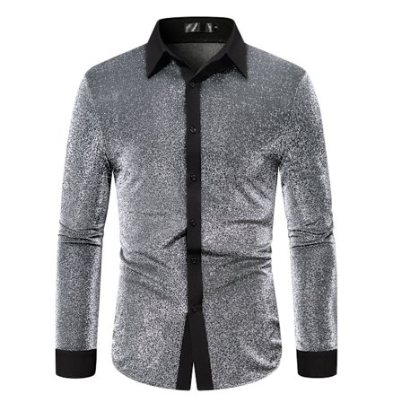 Hvit skjorte med knapper foran, lange ermer og glitterkrage for menn