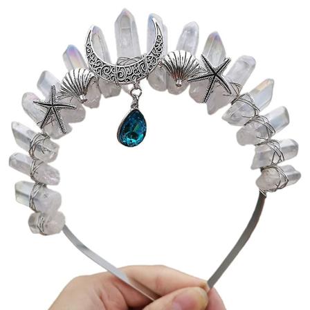 Håndlaget pannebåndkrone med rå krystall, metallmåne, skjell og sjøstjerne for cosplay