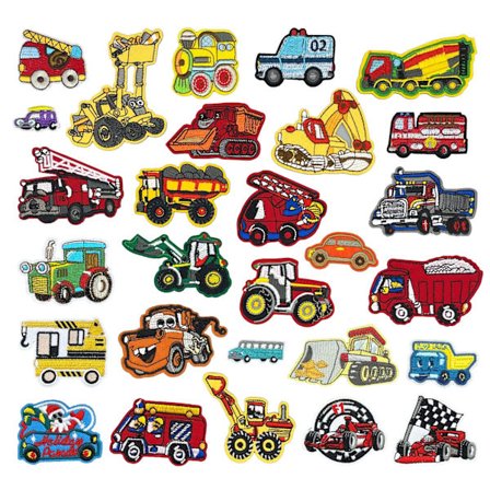 28 st/lot Tecknad Transport Broderade Märken Grävmaskinsmärken