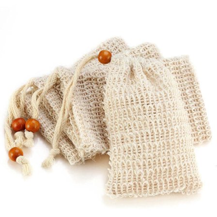 Badhanddukar, naturliga sisal tvålväskor, nätpåsar för papperskorgen, plastfria exfolierande, skummande och torkande tvålhållare för duschen (4-pack)