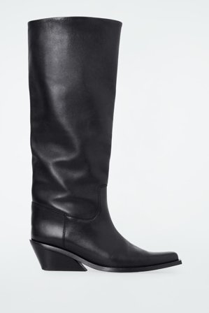 COS Women's Knee High Leather Cowboy Boots in Black