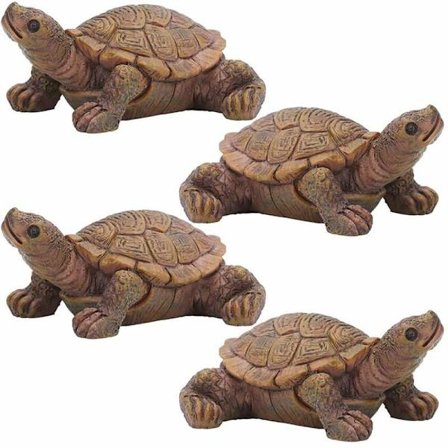 Set med 4 st realistiska mini-simuleringssköldpadda suckulenta fe trädgårdsdekorationer