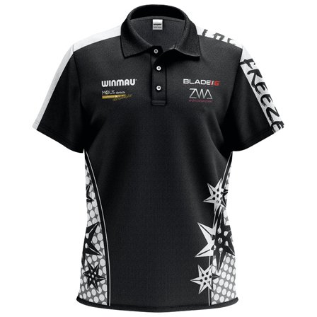 Winmau Danny Noppert Tour Polo Shirt Mens Black/White Stars Print Breathable S-XXL Darts Clothing