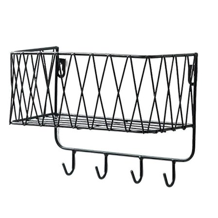 Flydende Væghylde med Metalnet og Kroge, Garderobe, Håndklædeholder