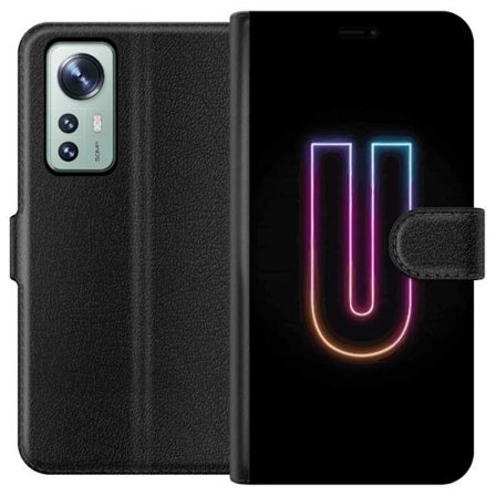 Kompatibel Tegnebogsetui til Xiaomi Xiaomi 12 Minimalistisk neonbogstav U i farverig lyseffekt mod sort baggrund