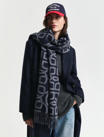 GANT G Pattern Wool Scarf - Navy - ONE SIZE