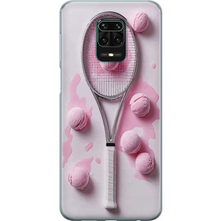 Kompatibel Mobilcover til Xiaomi Xiaomi Redmi Note 9 Pro Rosa glaskugler og tennisketsjer i et kreativt stillbillede med legende popfølelse og modern