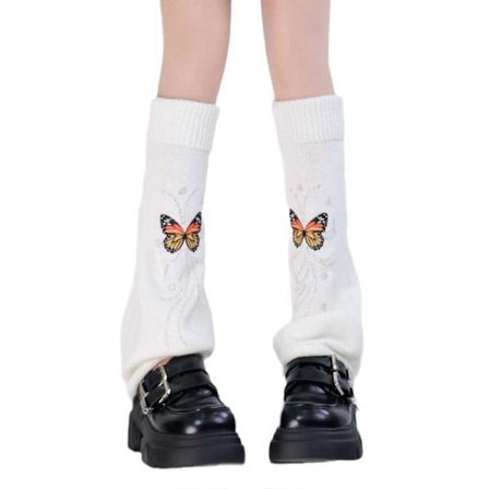 Dam Vintage Fjärilstryck Utsvängda Benvärmare Strumpor med Strass