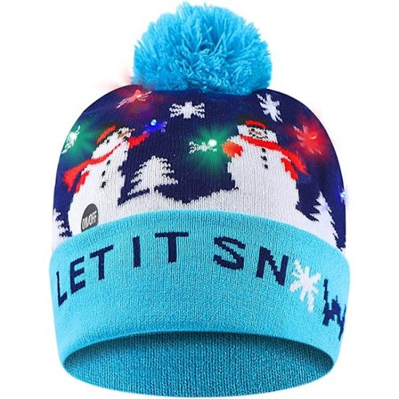 Lysende Julehat, LED Julehatte med Lys, Blinkende Julestrikhue Kompatibel med Børn Voksne Drenge Piger