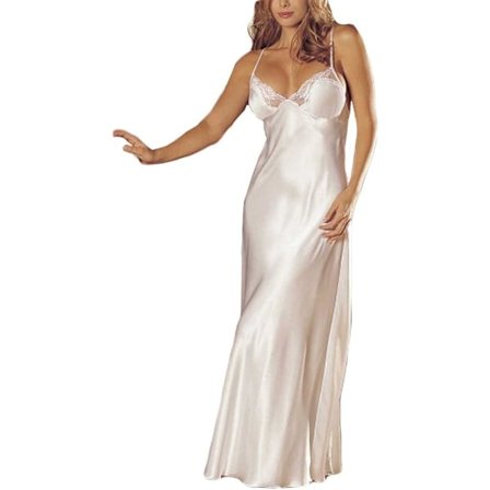 2025 Seneste Model Dame Satin Natkjole Kjole Silke Blonde Halter Rygløs Lang Chemise Lingeri Nattøj Pyjamas Kjole Natkjole Hvid