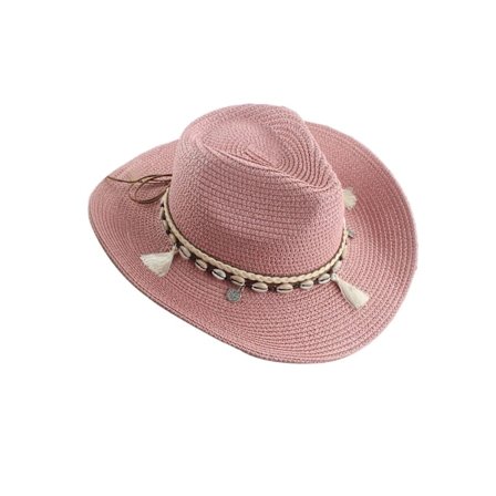 Womens Crochet Straw Sun Hat Wide Brim Hand Knit Smashable Holiday Bucket(Rosa)