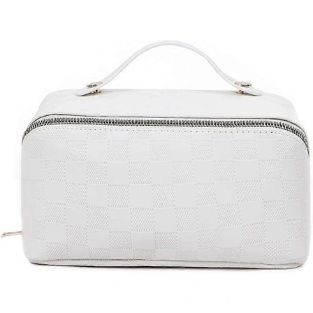 Kosmetikkveske med stor kapasitet, kosmetikkoppbevaringsveske med håndtak, bærbar kosmetikkveske med glidelås, toalettmappe, stor sminkeveske med rom