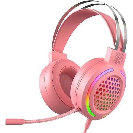 Gaming Headset, 3.5mm Kablet Støyreduserende Hodetelefoner med RGB Chroma Bakgrunnsbelysning for PS4/Xbox One/Mac/PC (Rosa)