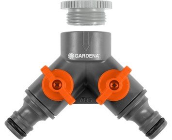 Gardena 2-vägskran med adapter 1/2''-3/4''' - Tvåvägskran för enkel hantering av två slangar