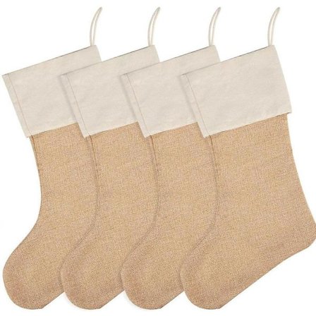 6 stk. Ensfarvede Jute Julestrømper, Hængende Julestrømper til DIY Juledekoration (28*55CM)