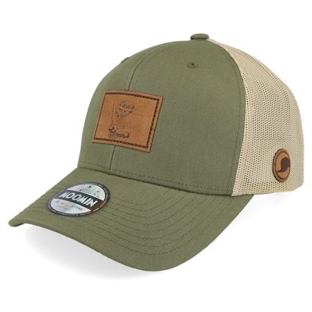 Moomin - Snufkin Engraved Patch Green/Khaki Trucker Trucker Green Cap - @ Hatstore