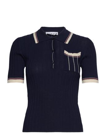 Knit Fitted Polo Shirt Navy REMAIN Birger Christensen