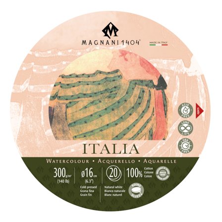 Magnani Akvarelblok Rund Italia 100% Bomuld 300g 16cm 20 Sheets