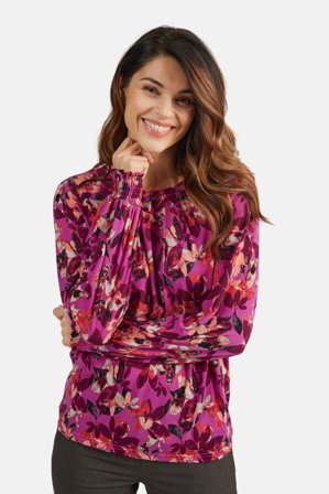 BRANDTEX - Bluse - Fuchsia Pink Mix - Mønstret