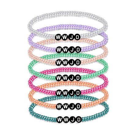 Sett med 7 WWJD Armbånd WWJD Perlearmbånd WWJD Armbånd Sett Resin Materiale