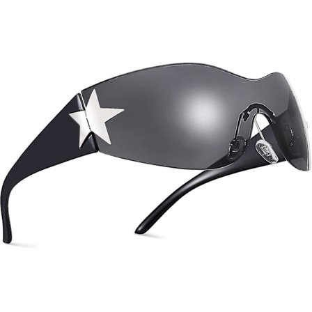 Kantløse stjerneformede Y2k solbriller til kvinder og mænd, trendy skærm, wraparound solbriller, overdimensionerede rammeløse solbriller