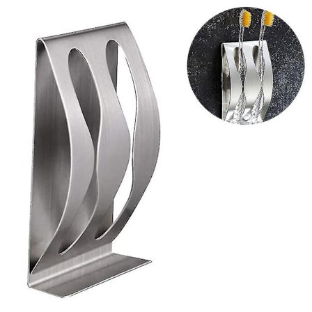 Vægmonteret Tandbørsteholder i Rustfrit Stål, Skraberholder Opbevaring, Selvklæbende Tandbørste Stativ til Brusebad Badeværelse Organizer