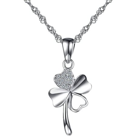 Halsband med berlock för damer och flickor, fyrklöver infattad med zirkon