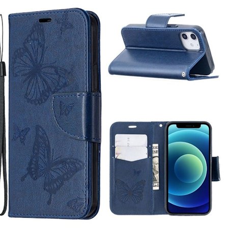 Butterfly iPhone 12 Mini Læderetui - Blå