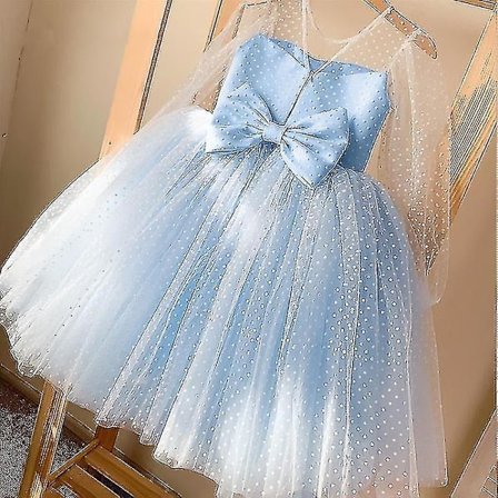 Flickor Prinsessan Polka Dot Klänning Barn Bröllop Födelsedag Elegant Fest Balklänning Barn Tyll Rygglös 4T