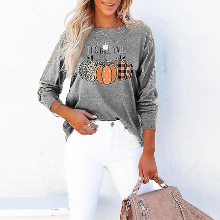 Dam Pumpa Print Pullover Casual Sport Toppar Halloween Tunika Blus