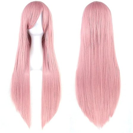32" Rökrosa Dam Lång Rak Full Peruker Kostym Syntetiskt Hår Hårdelar
