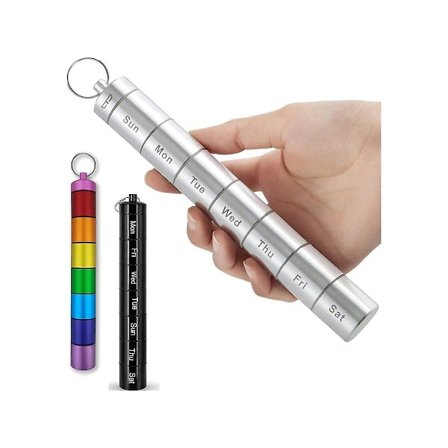 Pill Box Nyckelring Pill Holdare Vattentät 7 dagars resor Veckovis Pill Container Case Metall Kompakt Pill