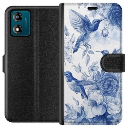 Kompatibel Tegnebogsetui til Motorola Motorola Moto E13 Fugle og blomster blå romantiskt mønster